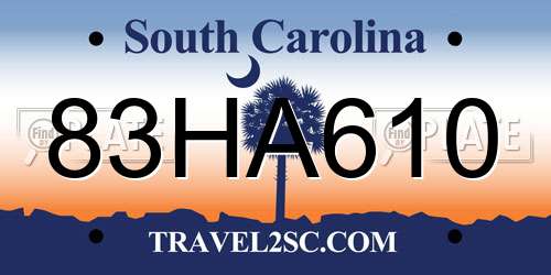 83HA610 South Carolina License Plate