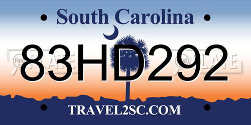 83HD292 South Carolina License Plate