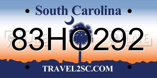 83HO292 South Carolina License Plate