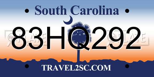 83HQ292 South Carolina License Plate