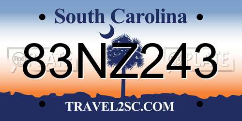 83NZ243 South Carolina License Plate