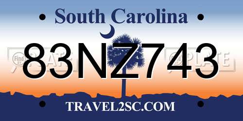 83NZ743 South Carolina License Plate