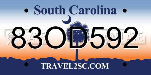 83OD592 South Carolina License Plate