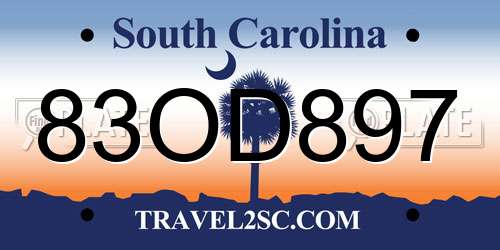 83OD897 South Carolina License Plate
