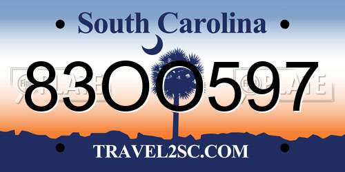 83OO597 South Carolina License Plate