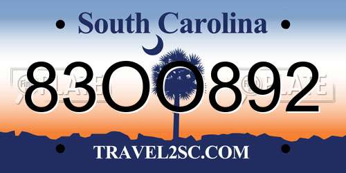 83OO892 South Carolina License Plate