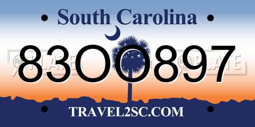 83OO897 South Carolina License Plate
