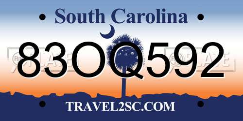 83OQ592 South Carolina License Plate