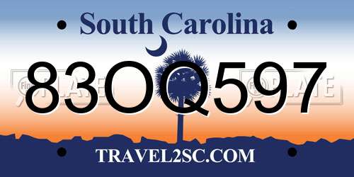 83OQ597 South Carolina License Plate