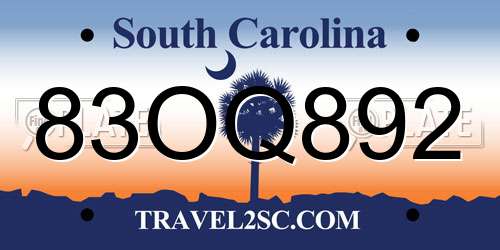 83OQ892 South Carolina License Plate