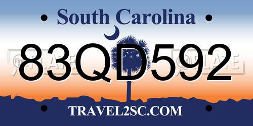 83QD592 South Carolina License Plate