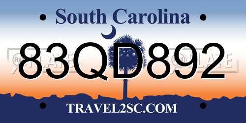 83QD892 South Carolina License Plate