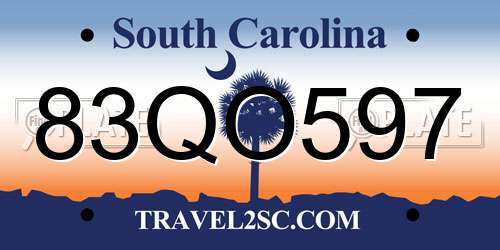 83QO597 South Carolina License Plate