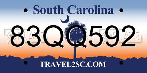 83QQ592 South Carolina License Plate