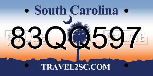 83QQ597 South Carolina License Plate