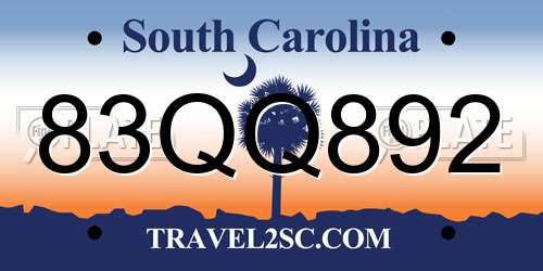 83QQ892 South Carolina License Plate