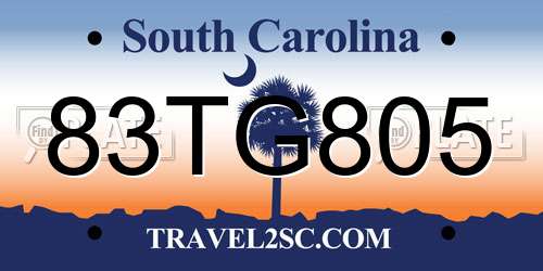 83TG805 South Carolina License Plate