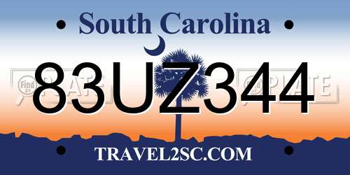 83UZ344 South Carolina License Plate