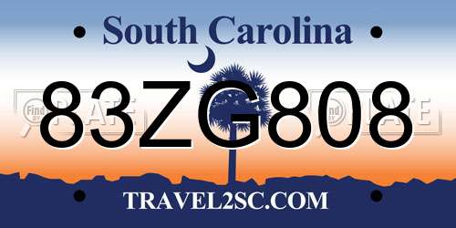 83ZG808 South Carolina License Plate