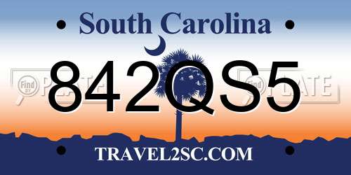 842QS5 South Carolina License Plate