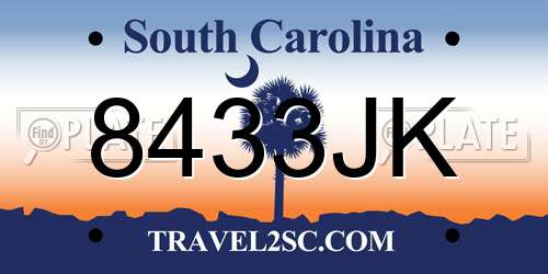 8433JK South Carolina License Plate