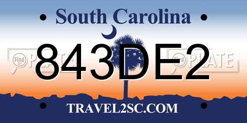 843DE2 South Carolina License Plate