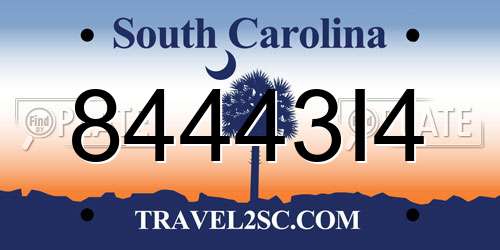84443I4 South Carolina License Plate
