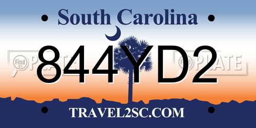 844YD2 South Carolina License Plate