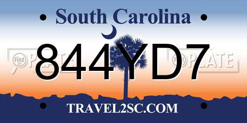 844YD7 South Carolina License Plate