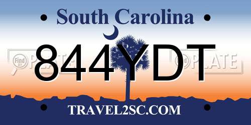 844YDT South Carolina License Plate