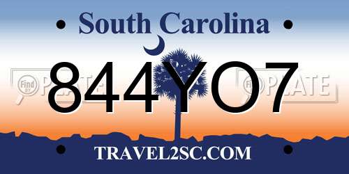 844YO7 South Carolina License Plate