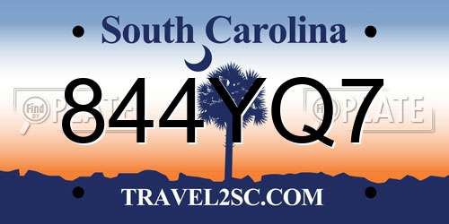844YQ7 South Carolina License Plate