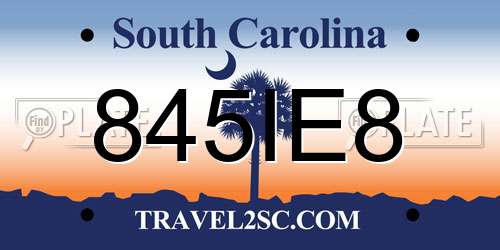 845IE8 South Carolina License Plate