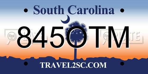 845OTM South Carolina License Plate