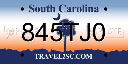 845TJ0 South Carolina License Plate