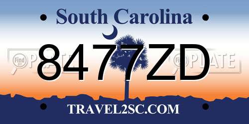 8477ZD South Carolina License Plate