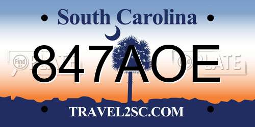 847AOE South Carolina License Plate