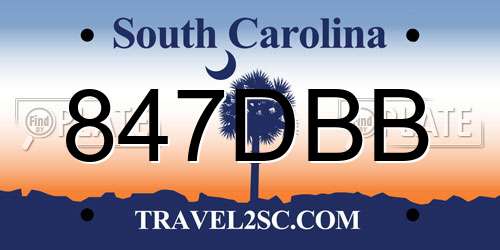 847DBB South Carolina License Plate