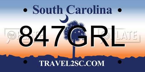 847GRL South Carolina License Plate