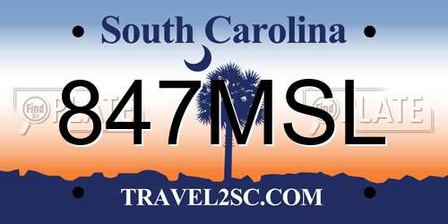 847MSL South Carolina License Plate