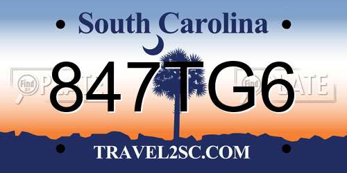 847TG6 South Carolina License Plate