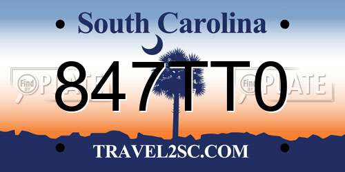 847TT0 South Carolina License Plate