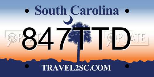 847TTD South Carolina License Plate