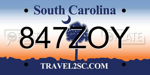847ZOY South Carolina License Plate