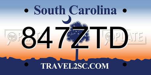 847ZTD South Carolina License Plate