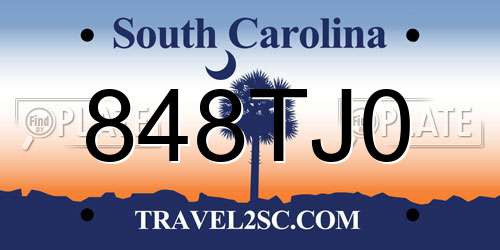 848TJ0 South Carolina License Plate