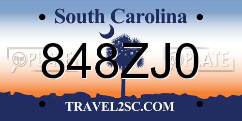 848ZJ0 South Carolina License Plate