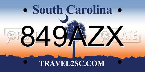 849AZX South Carolina License Plate