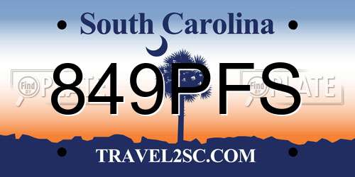 849PFS South Carolina License Plate