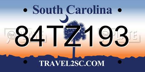 84TZ193 South Carolina License Plate